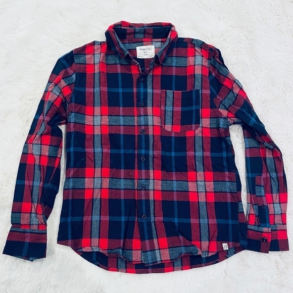 Sovereign Code Boy’s Navy Blue Red Plaid Long Sleeve Button Up Shirt Size 14-16 - Picture 1 of 7